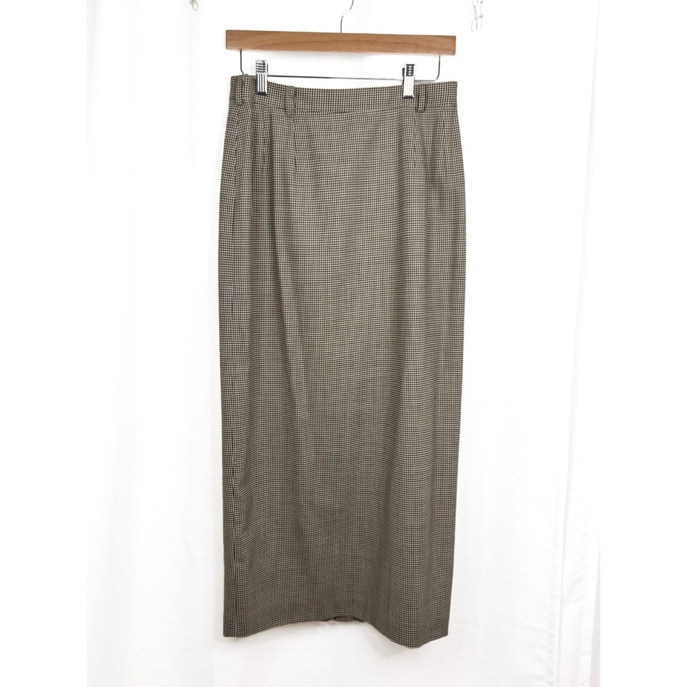 Vintage Austin Reed Skirt 12 Moss Green Houndstooth Worsted Wool Maxi USA EUC